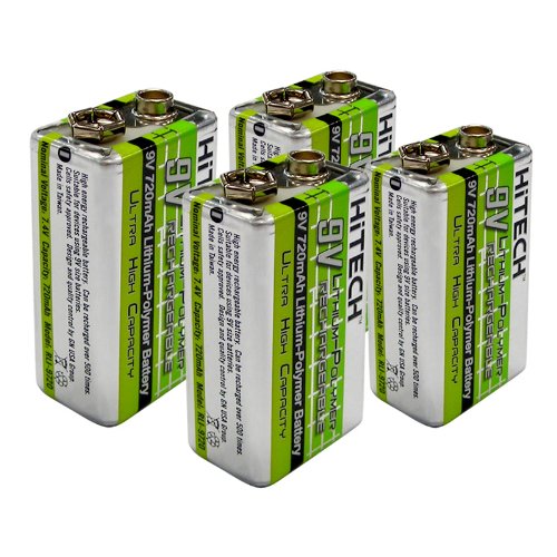 Hitech - Four 9V Lithium-Polymer Batteries and Charger Set
