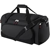 Uarition Gym Bag for Men &amp; Women - 50L Large Duffle Bag for Travel, Black | Durable Carry On Bag with Multiple Pockets, Adjustable Shoulder Straps, Ideal for Overnight, Weekender &amp; Fitness, Sport