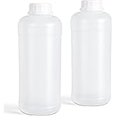 DEMORA 32 oz Leakproof HDPE Wide Mouth Bottles, Translucent 2 Pack | 1000ml food grade plastic bottles with screw caps, ideal for lab samples, cosmetic &amp; portable liquid storage
