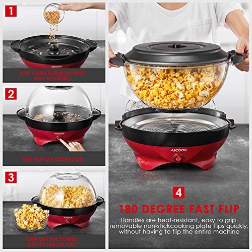 AICOOK Electric Hot Oil Popcorn Popper Machine, Popcorn Maker with