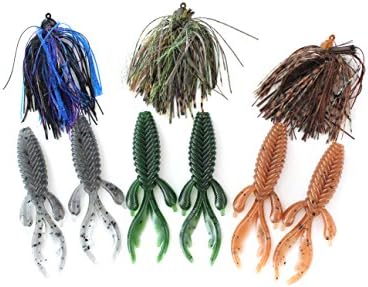 Flippin Jig &amp; Trailer Combo - 3 Hand Tied Bass Jigs w/ 6 Matching Soft Plasitcs