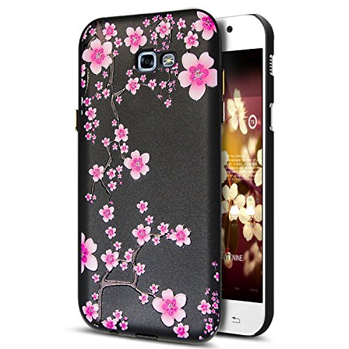 Galaxy A3 2016 Case, Galaxy A3 2016 TPU Case,ikasus 3D Relief Emboss Flower Floral Painted Pattern Black Flexible Soft Silicone TPU Bumper Rubber Protective Case Cover for Galaxy A3 2016,Flower #12