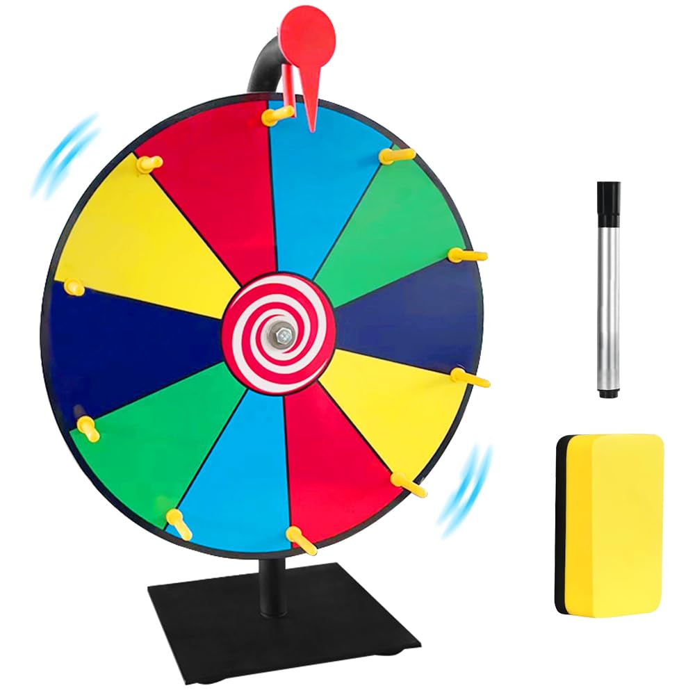 HIULLEN 12 Inch Heavy Duty Spinning Prize Wheel, Spinning Prize Wheel, 10 Slots Color Tabletop Roulette Spinner of Fortune, with Dry Erase Marker Eraser, for Fortune Spin Game Carnival Tradeshow