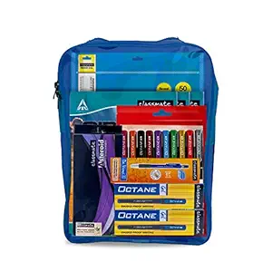 Classmate Scholastic Bag Kit | 12 Assorted Items | Online Classes| Gifting Kit | A4 Sheets | Notebooks | Asteroid Geometry Box | Octane Colour Burst Gel pens | Octane Gel Pens