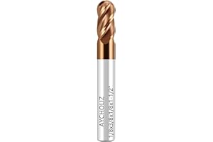 AYCHOLIZ Carbide Ball Nose End Mill Bits Set - 1/8" Shank Dia - TISIN Coated - 4Flutes CNC Cutting Tools for Alloy Steels, Hardened Steels, Cast Iron