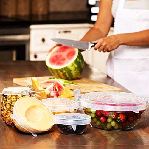 12 Pack Reusable Durable and Expandable Silicone Stretch Lids to Keep Food Fresh Perfect for All Kinds of Food Storage Container, Dishwasher Refrigerator and Microwave Safe, 6 Size by BeRicham