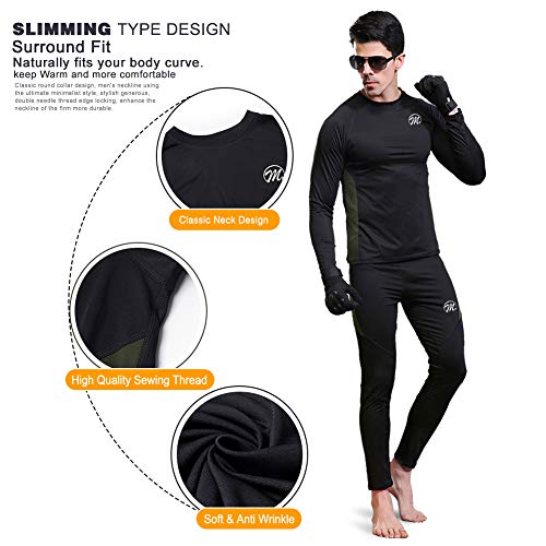 Men's Thermal Underwear Wintergear Fleece Long Johns Compression Base Layer Set Skiing Warm Top & Bottom (Black, XXL)