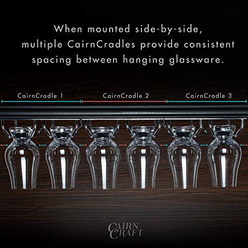 CairnCradle Whiskey Glass Rack - Under Cabinet Whisky Tasting Glasses Holder Storage Hanger Metal Organizer for Bar Kitchen (2 Across x 3 Deep, Matte Black)