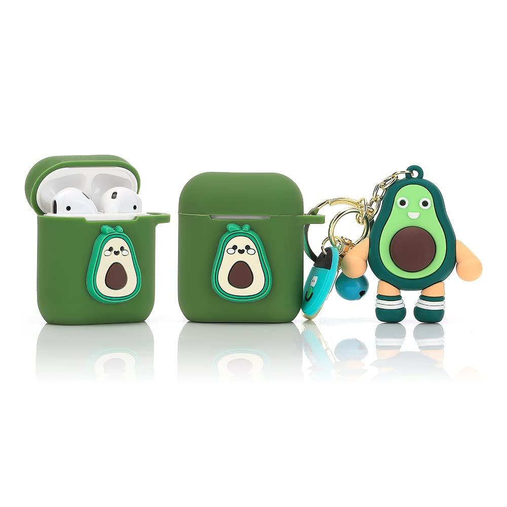 Derhom Silicone Airpods Cover Cute Funny Compatible with Apple Airpods 1 and 2 [Cartoon Belt Doll Series] (Avocado)