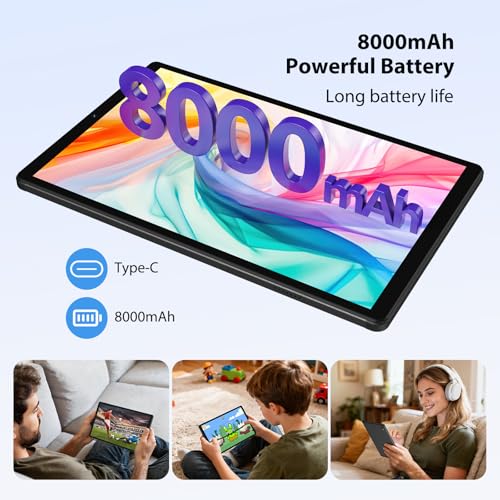 PIXGOOD 2K Android 15 Tablets, 36 GB RAM+512 GB ROM (2TB TF), 4G LTE + 5G WiFi, 10.6 Inch Tablet, Octa-Core, 2000 x 1200 FHD, 8000 mAh, 13 MP+8 MP, GPS, Tablet with Keyboard ect (Black)
