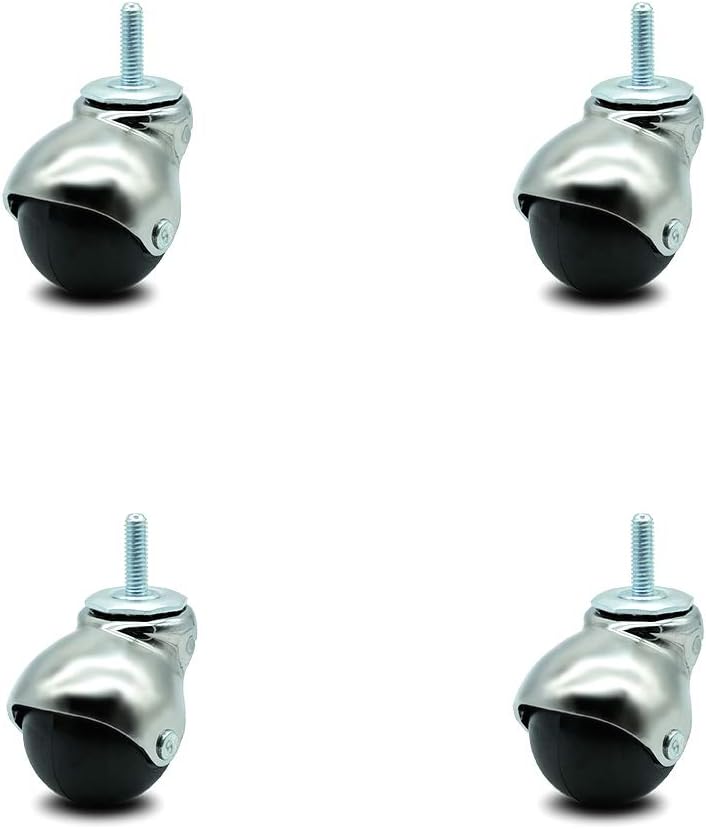 Service Caster Bright Chrome Hooded 2 Inch Swivel Ball Casters with 5/16 Threaded Stems - 300 lbs. Total Capacity - Set of 4