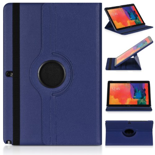 Ratesell Samsung Galaxy Note Pro 12.2 & Tab Pro 12.2 Rotating Case Cover - Vegan Leather 360 Degree Swivel Stand for NotePRO (SM-P900) & Tab PRO (SM-T900/T905) 12.2-inch Android Tablet (Deep Blue)