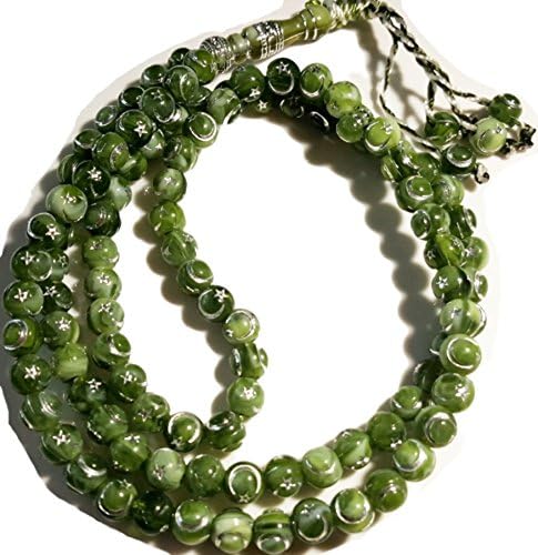 Green Crescent Moon and Star Print Engraved Allah Arabic Islamic Muslim Tasbih 99 Prayer Beads Rosary Gift ال له tesbih Prayer Beads Islamic Muslim Tasbih Allah Misbaha