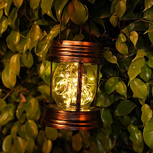Solar Hanging Lanterns Outdoor - 2 Pack Outdoor Lanterns For Patio Waterproof - 30 LEDs Fairy String Lights Outdoor Table Lamp For Outside Garden Porch Patio Yard Wall Tree Coach Decorative (Warm)