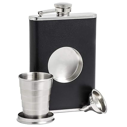 HASTHIP 8oz Hip Flask with Collapsible Cup - Ideal Birthday Gifts for Men Built-in Collapsible Shot Glass Use as Hip Water Bottle or Alcohol hipflask for Whisk, Vodka Brandy Rum