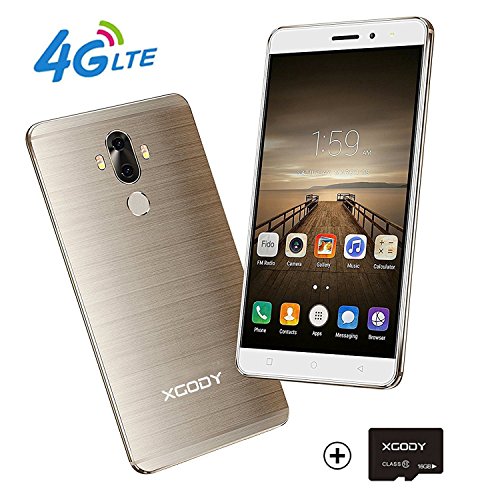 Xgody Dual SIM Unlocked Fingerprint Cell Phone 4g Android 7.0 Quad Core 16GB ROM 2GB RAM 6.0 inch Desbloqueados Telefonos Android Gold with 16GB TF Card