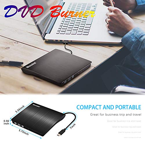 External CD DVD Drive, USB C Superdrive for PC Laptop USB3.0 Compact CD DVD+/- RW Burner Writer Optical Drive Support Win XP/7/8/10/2003/Vista/Linux/Mac 10 OS - Thumbnail 3