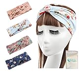4 Pack Women Elastic Flower Printed Turban Head Wrap Headband Twisted Hair Band