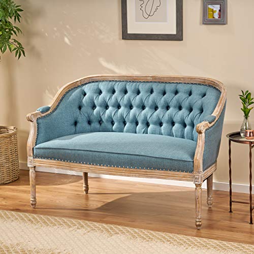 Christopher Knight Home Faye Classical Fabric Tufted Loveseat, Blue