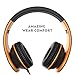 Headset, Sound Intone Foldable Headphones with Mic and Volume Control, On-ear Wired Kids Headphones for Girls Boys Students (Black Orange)