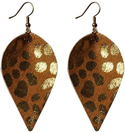 Sanwood Fashion Gold Spotted Faux Leather Leopard Pattern Long Dangle Hook Earrings Decor Women Jewelry Gift