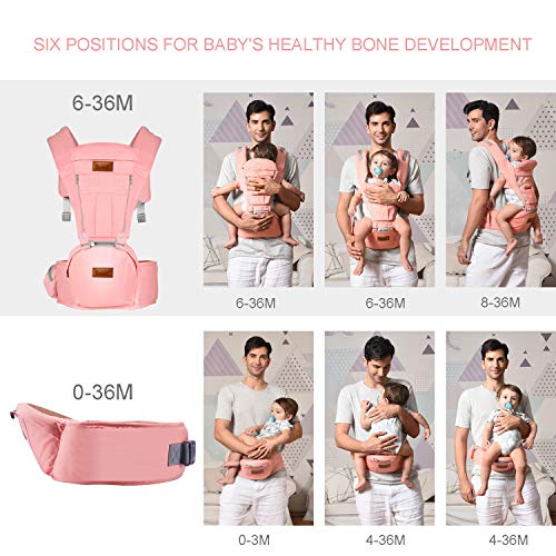 Bable Baby Carrier with Hip Seat, 6-in-1 Ergonomic Baby Carrier for Infants and Toddler, Soft Extra Padded Baby Carrier for All Seasons