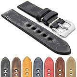 StrapsCo Extra Thick Antique Vintage Leather Watch Band w/ Pre-V Buckle