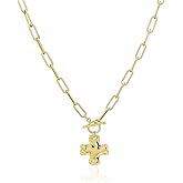 Bheop Chunky Cross Necklace for Women Trendy Gold Silver Layered Statement Cross Pendant Charm Necklace Vintage Paperclip Herringbone Snake Choker Chain Costume Jewelry Set Gift Non Tarnish