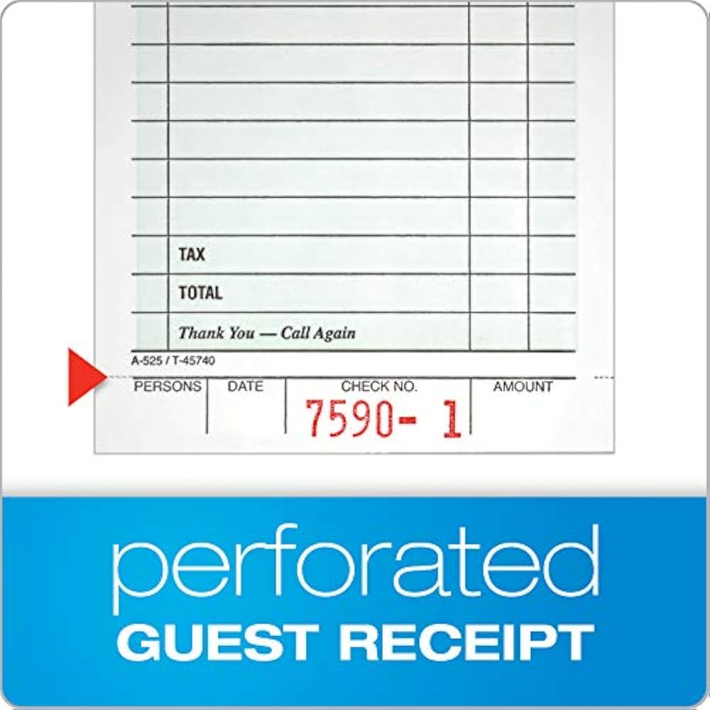 Guest Check Pads, Single Part, Perforated Receipt, 8.6 X 17.2 Cm, 50