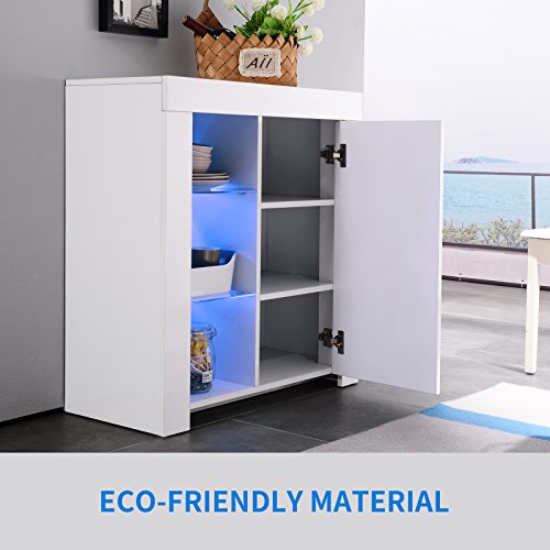 GTM Sideboard Buffet Cabinet Kitchen Cupboard, High Gloss LED Light Sideboard White - Thumbnail 2