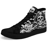 Unisex Fashion Skull High Top Sneakers Classic Lace-Up Canvas Shoes,Casual Cool Hip Hop Tennis Walking Shoes for Men Women