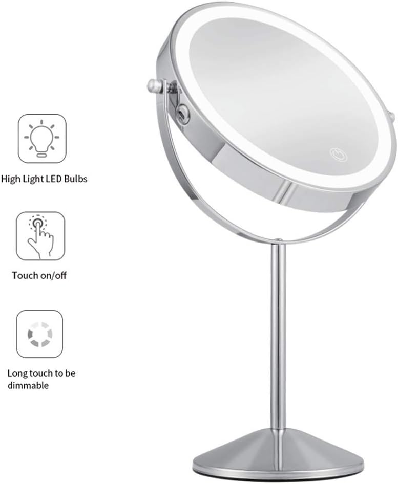 ZSHYP Espejo De Maquillaje con Luz Led Encimera, 8 Pulgadas Espejo
