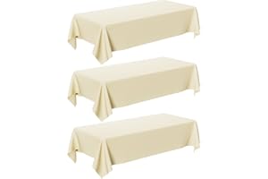 Oigco Ivory Tablecloth - 3 Pack 54" × 108" Rectangle Disposable Cream Tablecloth, Beige Waterproof Plastic Table Cover for Party, Holiday & Gathering Use