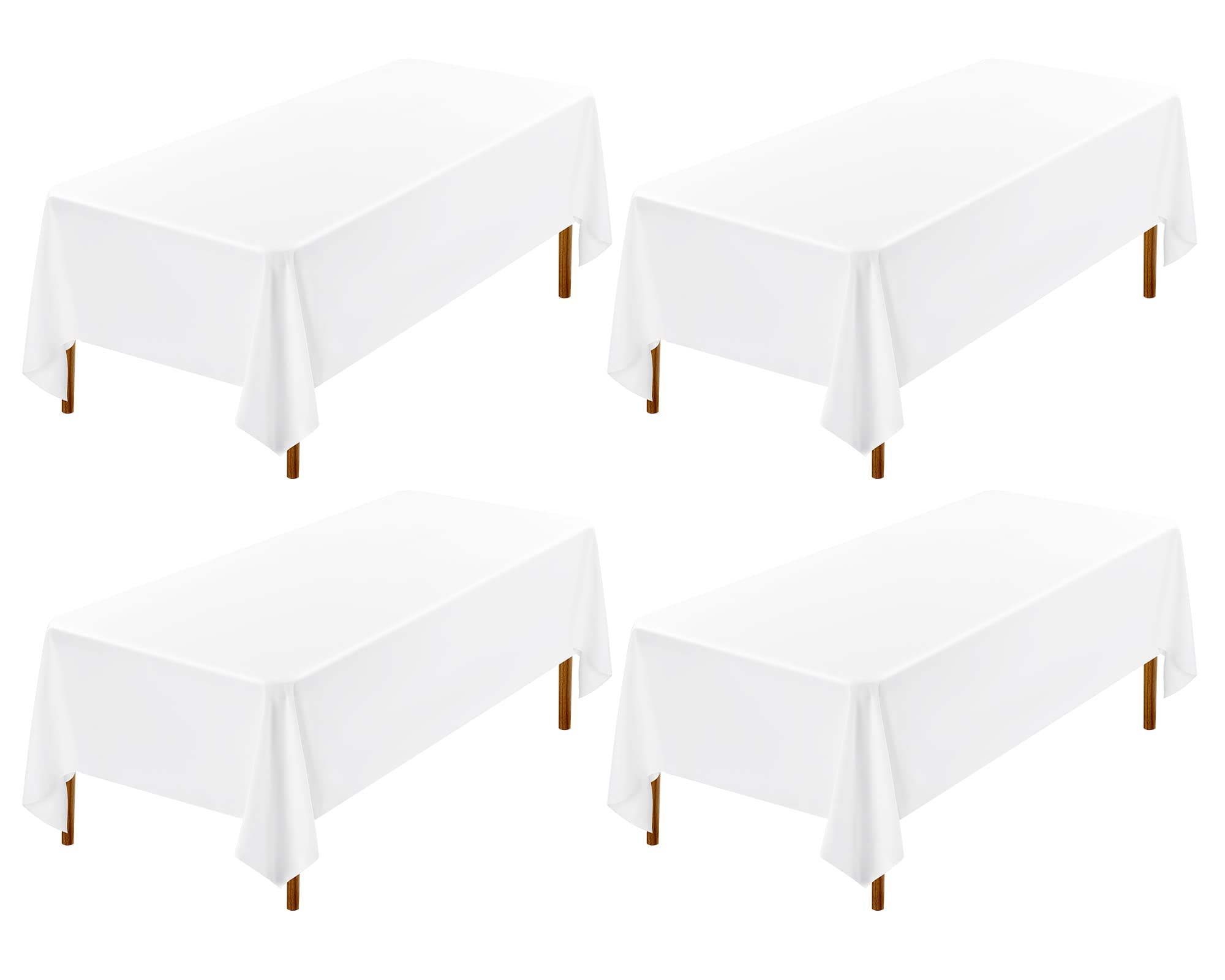 Showgeous 4 Pack White Polyester Tablecloth for 8ft Rectangle Tables 60 x 126 Inch Rectangular Fabric Table Clothes Washable White Table Covers for Wedding Banquet Party Restaurant Buffet Camping — image 1