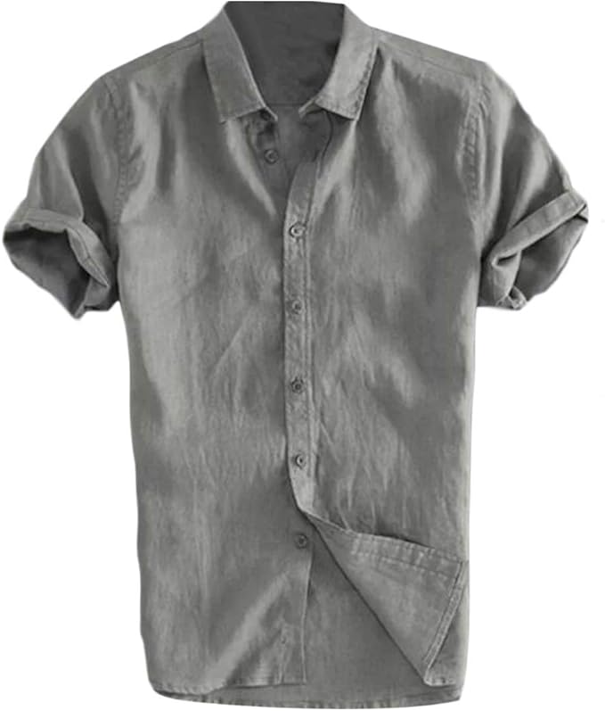 Gocgt Mens Linen Beach Shirts Short Sleeve Casual Summer Button Up