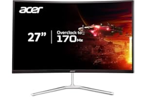 Acer 27" WQHD 2560 x 1440 1500R Curved PC Gaming Monitor | AMD FreeSync Premium | Up to 170Hz Refresh | 1ms VRB | VESA Mount | HDR10 | 1 x Display Port 1.2 & 2 x HDMI 2.0 | EDA270U Pbmiipx | Silver