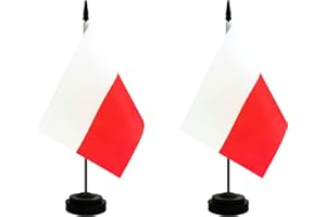 Rotenl 2 Pack Poland Desk Flag, Polish Table Office Flag with Solid Pole and Stand Base, International Country Flag, Festival Celebration, Classroom Meeting Desktop Decoration (Poland)