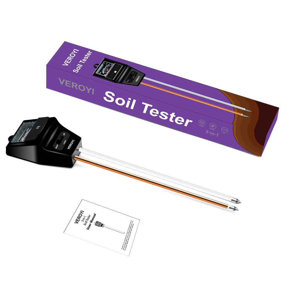 Veroyi ST04 Soil Tester, 3-in-1 Plant Soil Moisture/pH/Light Tester for Gardener (Black)