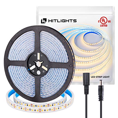 Waterproof Warm White LED Light Strip, Premium High Density 3528 – 16.4 Feet, 600 LEDs, 3000K, 164 Lumens per Foot. 12V DC. UL-Listed