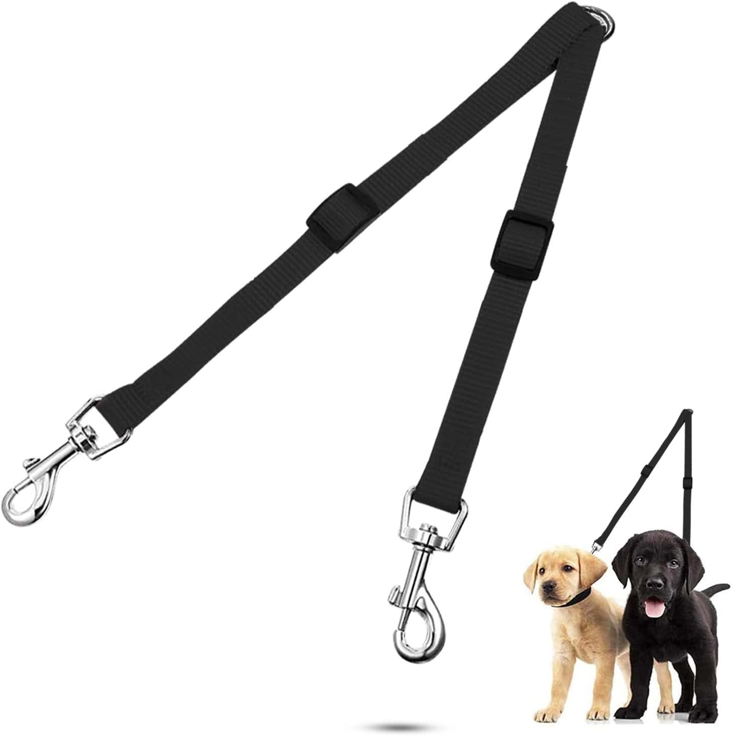 Adjustable Double Pet Trainer Lead, No Tangle Double Dog Distributor Lead, Perfect Leads for Walking 2 Dogs on One Lead (Black)
