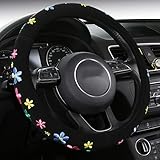 SHAKAR Embroidery Cute Flowers Steering Wheel Covers- Colorful Delux Steering Covers,Universal 15 inch (floral1)