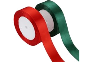 CANGFORT 2 Pack Gift Ribbon, Christmas Ribbon, Gift Wrapping Ribbon,0.8 Inch Polyester Satin Ribbon, Fabric Ribbon for Gift Wrapping, Bow Making, Hair, Christmas Tree Decoration(75.5 Feet) (Red+Green)