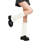 Hftjtsa Womens Fuzzy Leg Warmers White Knit Winter Ankle Socks Cute Ruffle Leg Sleeves Cream Chunky Leg Warmers for Boots
