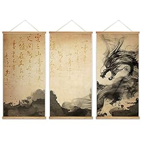 Chinese Dragon Calligraphy Ink Painting Style - 3 Panel Long Hanging Poster