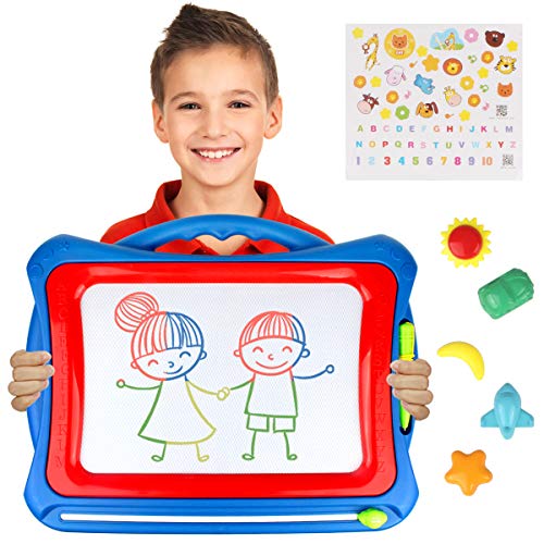 AMOSTING Magnetic Drawing Board, Travel Doodle Board Doodle Sketch Pad, Drawing Boards for Kids Travel Toys Scribble Board with Funny Stamps