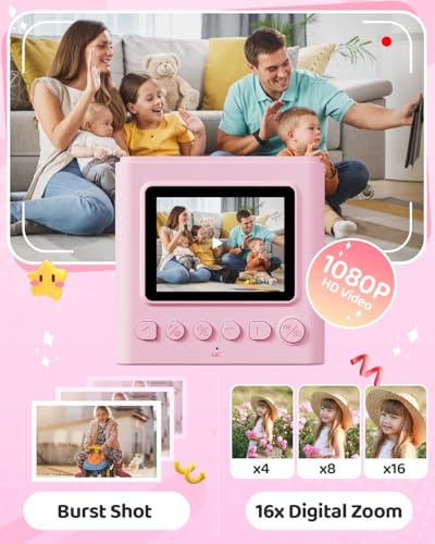 HAMACOUST Kids Instant Print Camera, Christmas Birthday Gifts for Girls and Boys, 1080P HD Video Digital Kids Camera with Print Paper & 32G Card, Toddler Toy for 3-14 Years Old