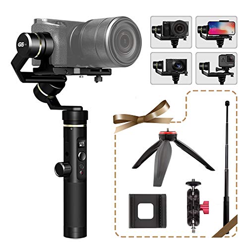 FeiyuTech G6 Plus 3-Axis Handheld Stabilizer Gimbal for Canon Mirrorless Cameras, GoPro Hero 6 5 4 Action Cameras, iPhone Samsung Huawei Smartphones, Max Load 800g, w/Phone Clip, Extension Clip