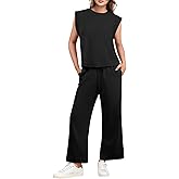 GRECERELLE 2026 Two Piece Sets for Women Summer Round Neck Cap Sleeve Top and Wide Leg Pants with Pockets