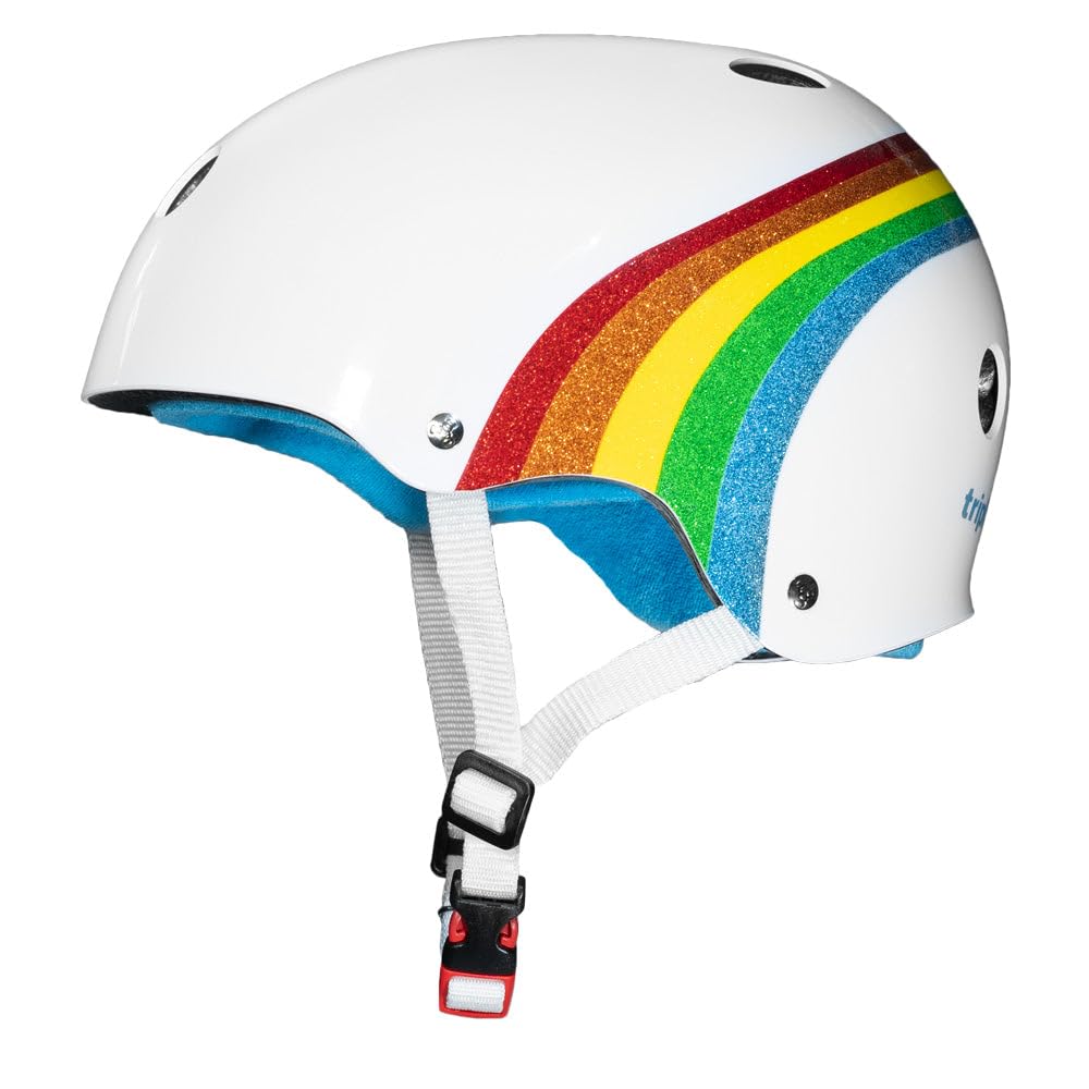 Triple 8 New York Kids' Cert Sweatsaver Rainbow Sparkle Protective Sports Helmet, White, Extra Small
