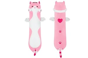 MIAOHAHA Long Plush Toy Cat Pillow Cute Plush Cat Toy Doll Stuffed Animal Cat Hugging Pillow for Sleeping Gift for Kids and Girls(Pink,50cm/19.6in)